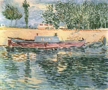 ヴィンセント・ヴァン・ゴッホ Painting - セーヌ川の岸辺とボート フィンセント・ファン・ゴッホ